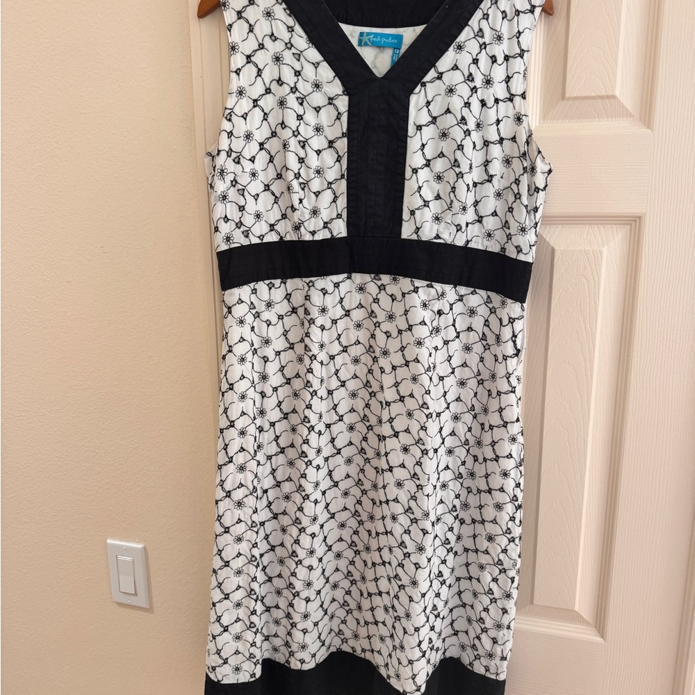 Fresh Produce Black and White Eyelet Knee Length Dress Sz 12